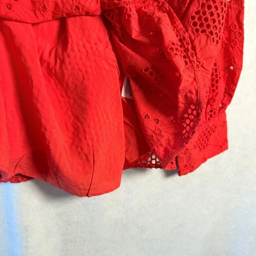J.Crew‎ Red Eyelet Popover Top XL